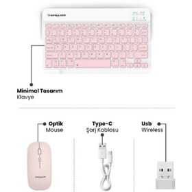Resim Pembe Kablosuz Klavye Ve Mouse Seti 