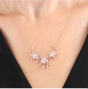 Resim Mia vento Pırlanta Montür Işıltılı Gül Rüyası Rose Renk Flowers Gümüş Kolye 