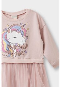 Resim Defacto Kız Bebek Unicorn Baskılı Uzun Kollu Tül Elbise F7092a525aupr345 Mor 
