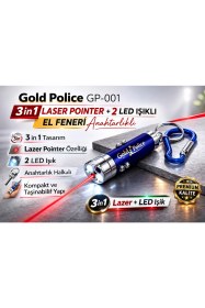 Resim Gold Police GP-001 3 In 1 Laser Pointer + 2 LED Işıklı El Feneri Anahtarlıklı 1 Adet 