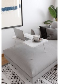 Resim Taşınabilir Katlanır Yatak Koltuk Üstü Hasta Servis Bilgisayar Çalışma Sehpası Beyaz 