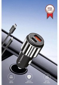 Resim Torima C16 45w Silver Araç Şarj Cihazı Lıghtnıng Kablolu Hızlı Şarj Adaptörü 