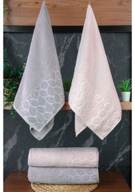 Resim Hazal %100 Pamuklu Kutulu 4'lü Banyo Havlu Seti Hamam Takımı 50x90 - 90x150 Gri-pudra - 00081 Gri 