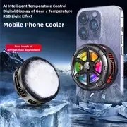 Resim AI Akıllı Sıcaklık Kontrolü Cep Telefonu Soğutma Siyah Teknoloji, Dört Seviye Soğutma Ayarı Gerçek Zamanlı Ekran, Sessiz Fan Tasarımı, Buz Manyetik Emme Engelsiz Ekran ve El, Pürüzsüz Oyun İşlemi, Kolay Oyun ve Video İzleme İçin Gerekli 