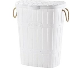 Resim Violetta Bambu Halatlı Kirli Çamaşır Sepeti 48x30x54 cm Beyaz - Şık Tasarım 