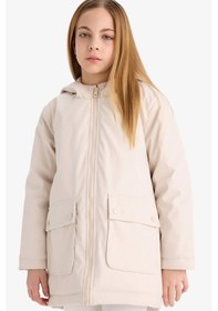 Resim Defacto Kız Çocuk Su İtici Kapüşonlu Fermuarlı Yağmurluk C5228a825aubg776 Bej 