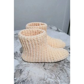 Resim Merut Style El Örgüsü Kadife Ip Krem Rengi Ev Botu Panduf 