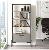 Resim Robinhome Robin Home Berlin D Ofis Kitaplık Metal Ayaklı Kahve-Beton-Antras 
