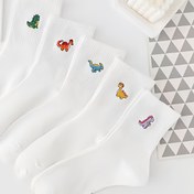 Resim Renkli Dinozor Nakışlı 5'li Paket Kadın Orta-Baldır Çorapları - Her Mevsim İçin Günlük Kullanım & Kabartmalı Manşetli Çoraplar, Elde Yıkama/Kuru Temizleme, Yenilikçi Çoraplar, Yumuşak Kumaş Yapısı 