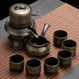 Resim 8 parça çay seti, 1 otomatik çay seti dahil, 1 adil fincan, 6 çay fincanı, tembel otomatik kung fu çay seti, ev tipi çaydanlık, taş değirmen seramik çay yapıcı, ev tipi çay fincanı, açık hava çay içme, doğum günü hediyesi, Noel hediyesi 