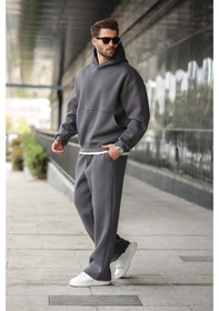 Resim Madmext Füme Kapüşonlu Kanguru Cep Erkek Eşofman Takımı E7338 Füme 