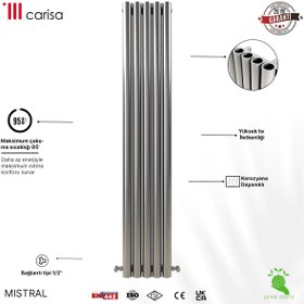 Resim Carisa Mistral Dikey Paslanmaz Çelik Radyatör Modern Tasarım Satine - 1800 x 0450 