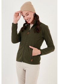 Resim Lela Slim Fit Anti-Pilling Tüylenme Yapmayan Fermuarlı Cepli Hırka 2' Li Paket Bayan Polar 5907002S2 Kırmızı-Haki 