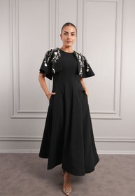 Resim Bolero Üstü Çiçek Detaylı Cepli Midi Boy Abiye Siyah - Siyah / 40 