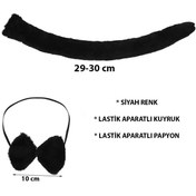 Resim Peluş Siyah Renk Kuyruk ve Papyon Yetişkin Çocuk Uyumlu 