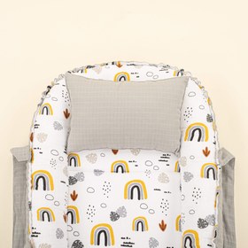 Resim Babynest ve Yastık - Çift Taraflı - Açık Gri Muslin - Hardal Gökkuşağı 