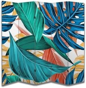 Resim Soyut Yapraklar Temalı Özel Tasarım Paravan Room Divider Oda Bölücü PRVN-1323-1, 220 x 180 