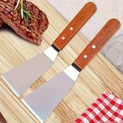 Resim Kadife Kenarlı ve Sert Ahşap Saplı Paslanmaz Çelik Spatula - Demir Tencere, Pişirme Tavaları İçin Büyük Metal Döndürücü | İdeal BBQ ve Ev Mutfak Aracı, Pişirme Gereksinimleri | Şık Metalik Bitiş | Dayanıklı Mutfak Eşyası 