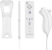 Resim Nintendo Wii ve Wii U Kumandası için Uzaktan Kumanda ve Nunchuck Kontrol Cihazı Yedeği, Silikon Kılıflı ve Bilek Kayışlı Crifeir Wii Kontrolörü (Beyaz) 