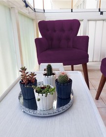 Resim Azra Mobilya Çay Seti Koltuk Takımı - Düz Renk - Ahşap Ayak - Babyface Kumaş - Mor Mor 