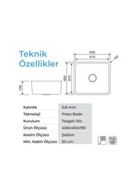 Resim Crauf Lavello 3040 Mat Inox 40x45 Tezgah Altı Paslanmaz Çelik Mutfak Eviyesi Mat Inox 