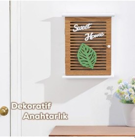 Resim 2069 Duvara Montajlı Dekoratif Anahtarlık Dolabı - Duvar Askılı Anahtar Saklama Kabini 21x25,5cm Açık Mavi 