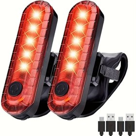 Resim 2 adet USB Şarj Edilebilir LED Bisiklet Arka Işıkları, 4 Işık Modu Seçeneği ile Parlak Arka Bisiklet Güvenlik El Fenerleri, Koltuk Sapı Montajı, ABS Malzeme, ≤36V Çalışma Voltajı, Bisiklet Aksesuarları, Bisiklet Aydınlatması | Şık LED Işıklar | Dayanıklı Kulaklık Bağlantısı 