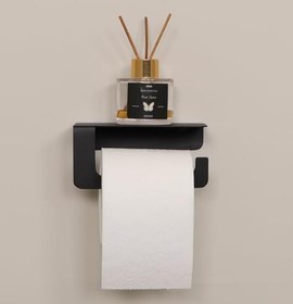 Resim Ardini Yapışkanlı ve Vidalı Mat Siyah Telefon Raflı Tuvalet Kağıtlığı Wc Kağıtlık Tuvalet Kağıdı Askısı 