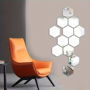 Resim 12 Adet Modern Altıgen Akrilik Ayna Duvar Stickerları, Oturma Odası, Yatak Odası, TV Arka Planı için Kendinden Yapışkanlı Simli Bitiş Dekaller - Yeniden Kullanılabilir, Çıkarılabilir, Elektrik Gerektirmez, Ayna Duvar Stickerları, Fayanslar 