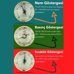 Resim Sevgift Tfa 20.1002.03 Ibreli Üçlü Nem, Sıcaklık ve Barometre 