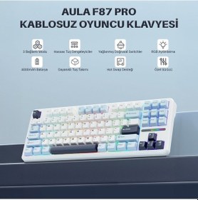 Resim Aula F87 Pro Mekanik Rgb Tkl Graywood V3 Switch Kablosuz Makrolu Hot Swap Klavye Açık Mavi 
