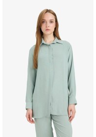 Resim Defacto Relax Fit Basic Düz Uzun Kollu Gömlek Tunik D2991ax25smkh434 Haki 