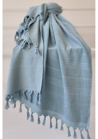 Resim %100 Pamuk Havlu Peştemal 90x175cm - Hafif Plaj Havlusu Indigo 