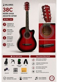 Resim Valares 38c Kesik Kasa Rds Akustik Gitar 38 İnç 4/4 Yetişkin Üst Segment Çanta Capo Askı Pena 
