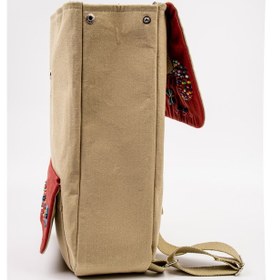 Resim Fabric Craft Bag Sırt Çantası Kumaş Boho Nakışlı Koyu Bej - Bordo 