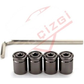 Resim Renkli 4 Lü Sibop Kapak Seti Araba & Motosiklet Uyumlu, Alüminyum, Hava Kaçağını - Siyah 