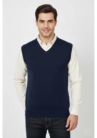 Resim Erkek V Yaka Süveter Çelik Örgü Regular Kalıp Bgl-st04839 İndigo 