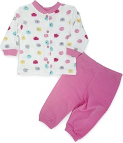 Resim Önden Çıtçıtlı Pamuklu Penye Kız Bebek Pijama Takımı 3357 