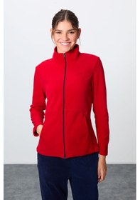 Resim Tommy Life Kırmızı-lacivert Kalın Yumuşak Dokulu Dik Yaka Oversize Nakışlı Polar Kadın Eşofman Takım -95339 Kırmızı - Lacivert 