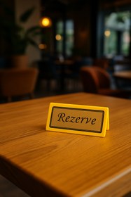 Resim Happynesso Masa Yazısı Serisinden SARI Pleksi Üstü TEK Yön BRONZ Metal "REZERVE" Yazısı - 100 mm X 50 mm 