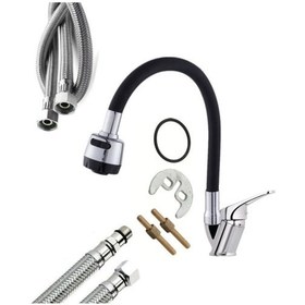 Resim Esnek Hareketli Borulu Mutfak Eviye Musluğu Çeşmesi Bataryası 