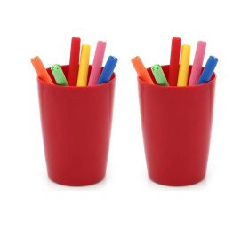 Resim 2 Adet Kalemlik Kırmızı Renkli Melamin Ofis Gereci 8x8x11cm 320ml Çok Renkli 