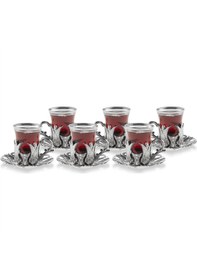 Resim Hanedan 6 Kişilik 18 Parça Gümüş Renk Çay Bardağı Sunum Seti Gümüş 