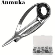 Resim Anmuka balıkçılık çubuğu üst halka seti, kılavuz halkası tamir ve değiştirme aksesuarları, yüksek kaliteli, güçlü ve korozyona dayanıklı paslanmaz çelik malzeme, olta hattını korur 