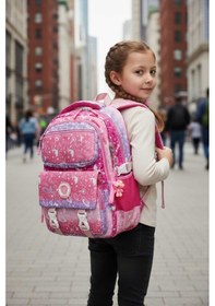 Resim 3'lü Set Aksesuarlı Kız Çocuk İlkokul Çantası Kalemlikli Beslenme Çantalı Sırt Çantası 1910-1 Mor 