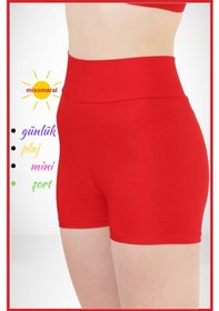 Resim Kadın Kırmızı Yüksek Bel Toparlayıcı İç Göstermeyen Boxer Şort Deniz, Havuz & Günlük Kullanım İçin Kırmızı 