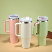Resim 1 adet, Kapaklı ve Pipetli Bardak, 40oz 304 Paslanmaz Çelik Yalıtımlı Su Şişesi Tutacaklı, Taşınabilir İçme Kapları, Araba, Ev, Ofis, Yaz İçecekleri, Seyahat Aksesuarları, Doğum Günü Hediyeleri 