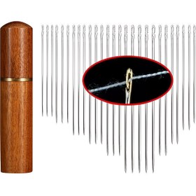 Resim 30 adet (1 Set) Otomatik İplikleme İğne Seti, Ahşap Depolama Tüpü, Çeşitli Boyutlar, Kolay İplikleme Dikiş İğne Seti, Yaşlılar İçin Kolay İletişim, El Dikiş, Quilting, Giyim ve Çapraz Dikiş 