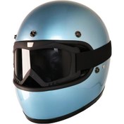 Resim Motoanl Motosiklet Retro Harley Cafe Racer Vespa Modüler Ve Anti Uv Gözlüklü Kapalı Kask Turkuaz 