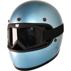 Resim Motoanl Motosiklet Retro Harley Cafe Racer Vespa Modüler Ve Anti Uv Gözlüklü Kapalı Kask Turkuaz 